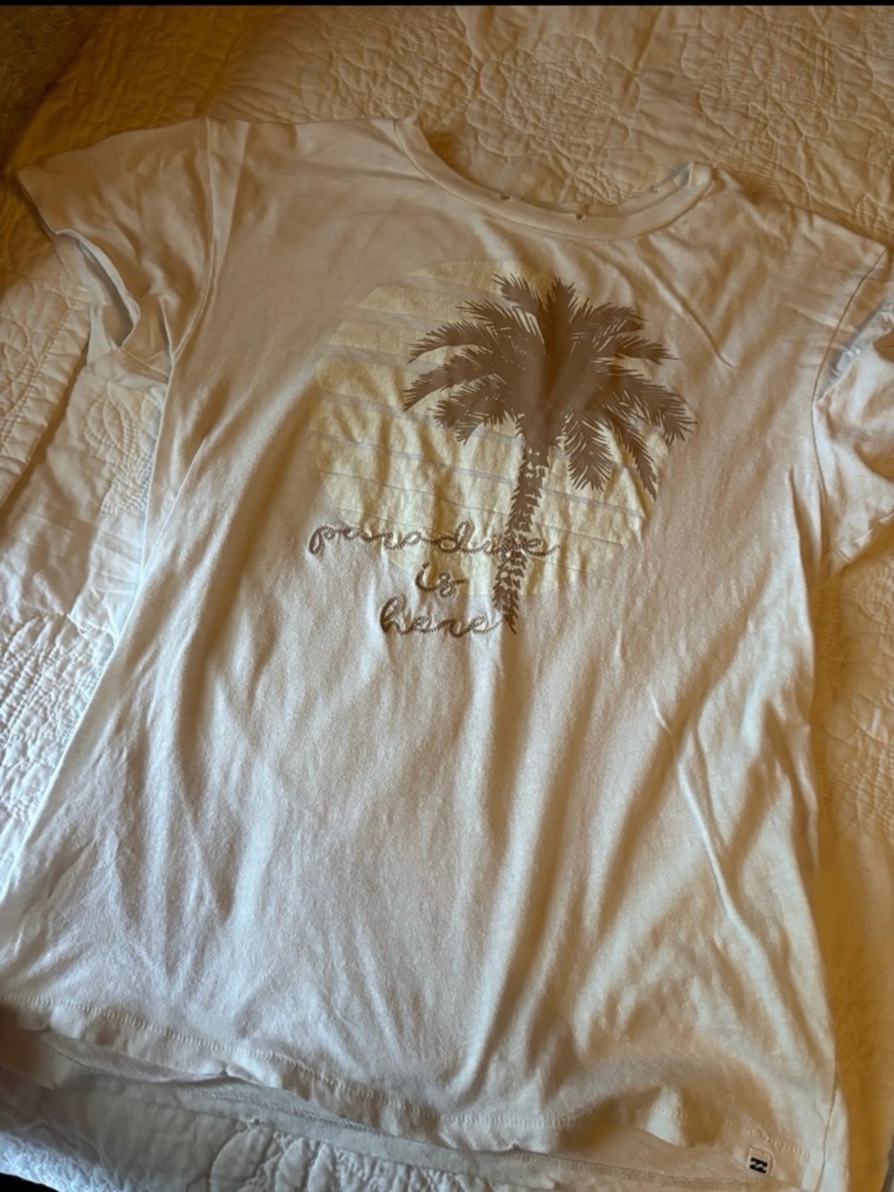 Billabong White Tee with Tan Palm Graphic